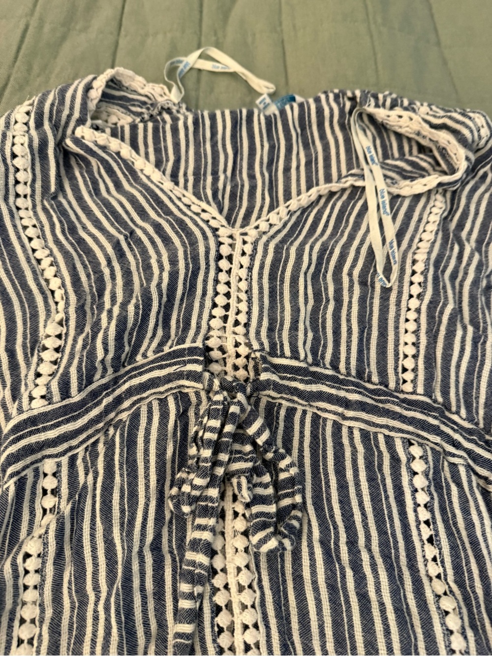 Blue and White Striped Tassel Beach Cover-Up - Picture 2 of 5